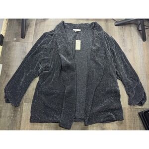 Maurices Womens XXL Black Silver Metallic Shimmer Open Front Blazer Cardigan NWT